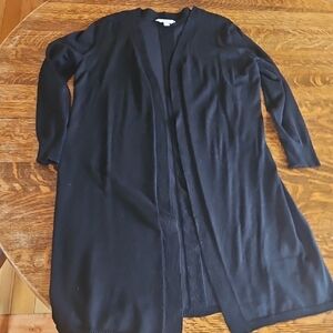 Time and Tru Black Ribbed Open-Front Long Cardigan